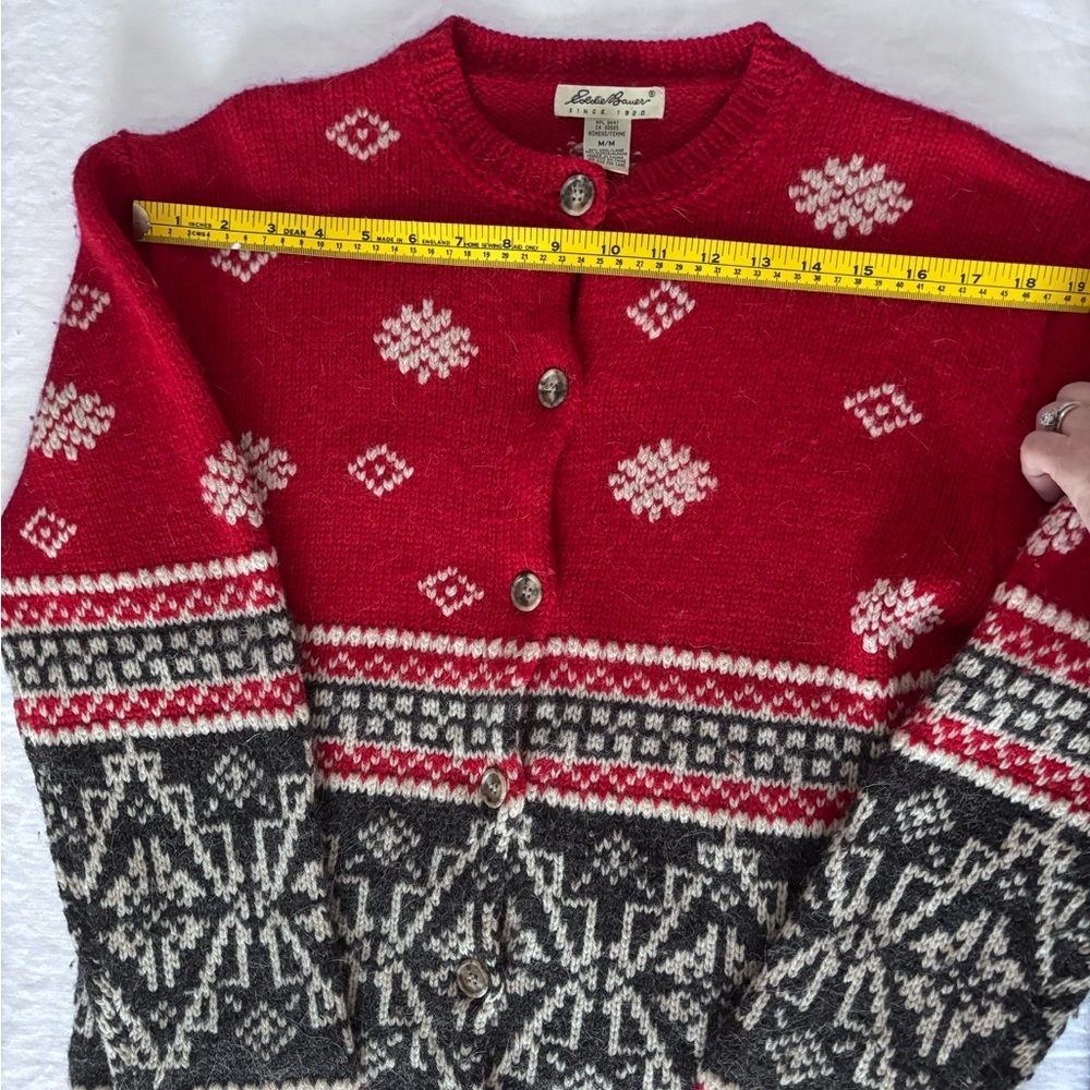 Women’s Eddie Bauer Vintage Wool Alpaca Blend Fair Isle Cardigan Sweater Medium - Picture 6 of 14